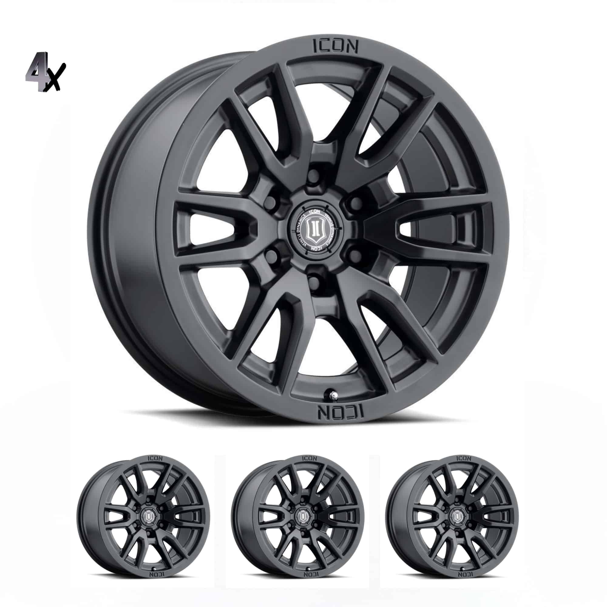 (17×8.5) 4x VECTOR6 SATIN BLACK 6×5.5 (0 OFFSET)